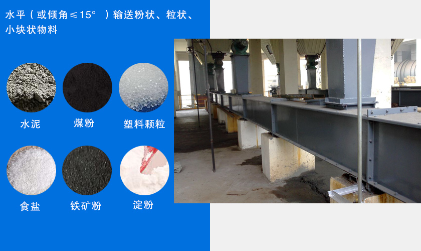 FU鏈式輸送機主要用于水平或傾斜輸送粉狀、粒狀或小塊狀物料